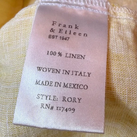 Frank & Eileen | Rory Short Sleeve Button Down Linen Shirt in Yellow | Sz XS - Picture 11 of 12